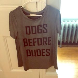 NWOT “Dogs before Dudes” grey sleep shirt